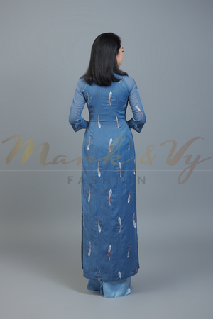 Custom Ao Dai featuring stunning sheer over blue chiffon