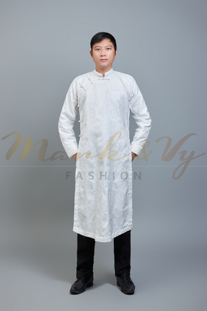 Men's ao dai in white - Vietnamese national clothing. Free custom fit.