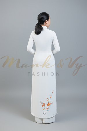 Custom made ao dai. Unique, hand-painted, floral motif on stunning, white fabric.