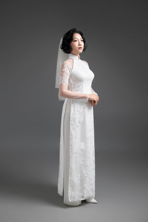 White Floral Lace Wedding Ao Dai