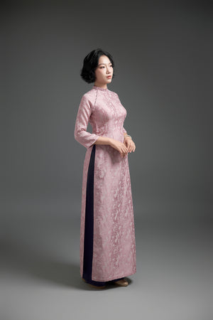 Orchid Pink Taffeta Ao Dai with Navy pants. Vietnamese Ao Dai. Traditional Ao Dai.
