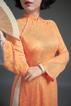 Elegant Apricot Silk Brocade Áo Dài