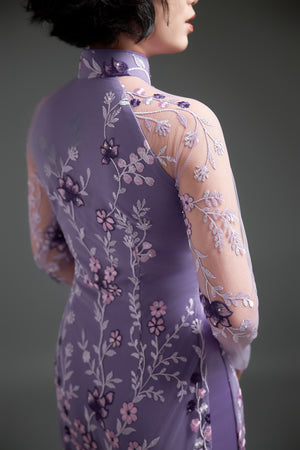 Purple Lace Ao Dai with Lotus Embroidery