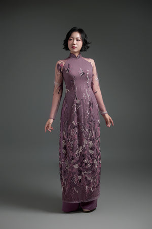 Sequined Pattern on Purple Taupe Ao Dai