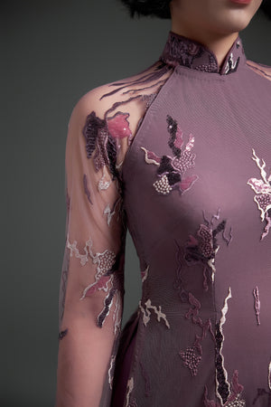 Sequined Pattern on Purple Taupe Ao Dai