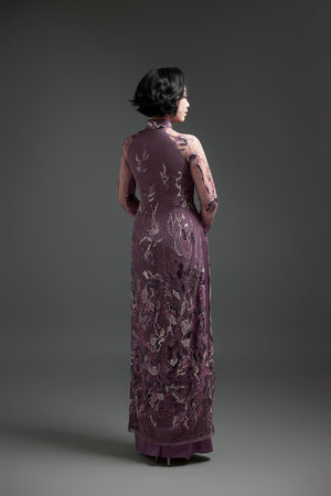 Sequined Pattern on Purple Taupe Ao Dai