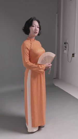 Elegant Apricot Silk Brocade Áo Dài