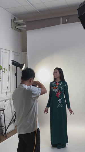 Floral Embroidered Silk Ao Dai