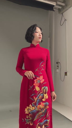 Handpainted Lotus Ao Dai