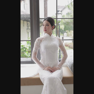 White Floral Lace Wedding Ao Dai