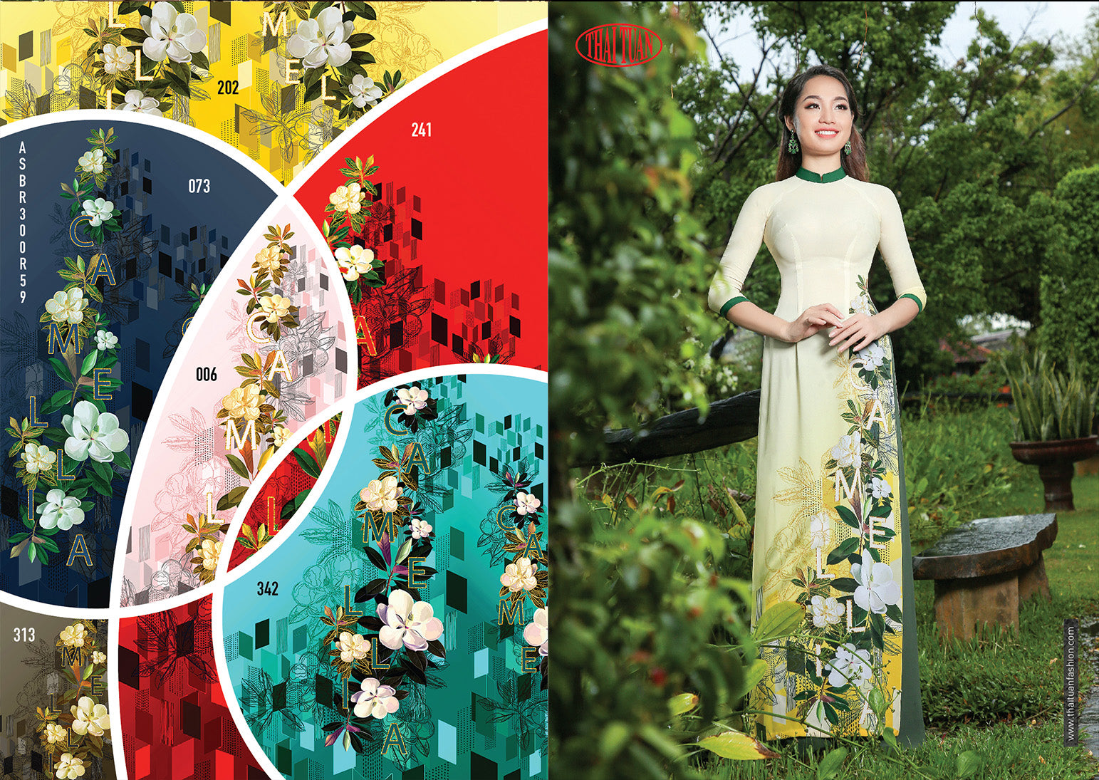Made-to-measure ao dai by Mark&Vy using high quality, Thai Tuan fabric. Timeless, floral motif.