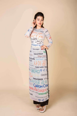 Mark&Vy Ao Dai ao dai dress Ao dai dress in white color. 3DP007024