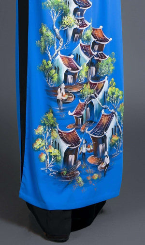 Mark&Vy Ao Dai ao dai dress Ao dai Vietnam traditional dress in hand painted blue silk HAN006BLUE