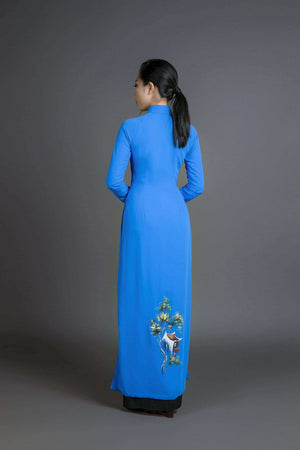 Mark&Vy Ao Dai ao dai dress Ao dai Vietnam traditional dress in hand painted blue silk HAN006BLUE