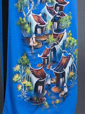 Mark&Vy Ao Dai ao dai dress Ao dai Vietnam traditional dress in hand painted blue silk HAN006BLUE
