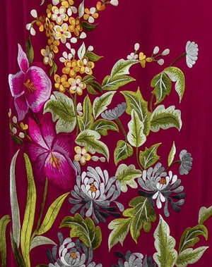 Mark&Vy Ao Dai ao dai dress Custom ao dai, Vietnamese traditional dress in burgundy silk with stunning embroidered floral motif. EMB003BURGUNDY
