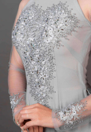 Mark&Vy Ao Dai ao dai dress Grey Wedding ao dai with long train. Beautiful lace and hand beading