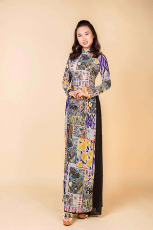 Mark&Vy Ao Dai ao dai dress Light pink ao dai dress with pants. Floral pattern silk stretch fabric. OFA002PINK