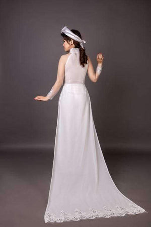 Mark&Vy Ao Dai ONLY US SIZE 4 - White wedding ao dai with long train. Beautiful details including hand beading.