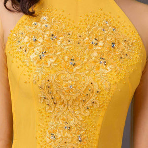 Mark&Vy Ao Dai Yellow wedding ao dai. Beautiful embroidery and hand beading (includes headband as shown in photo)