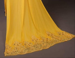 (SAMPLE, Approx. US Size 4) Yellow wedding ao dai. Beautiful embroidery and hand beading