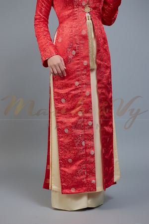 Wedding ao dai, Vietnamese long dress and traditional robe in red and champagne color