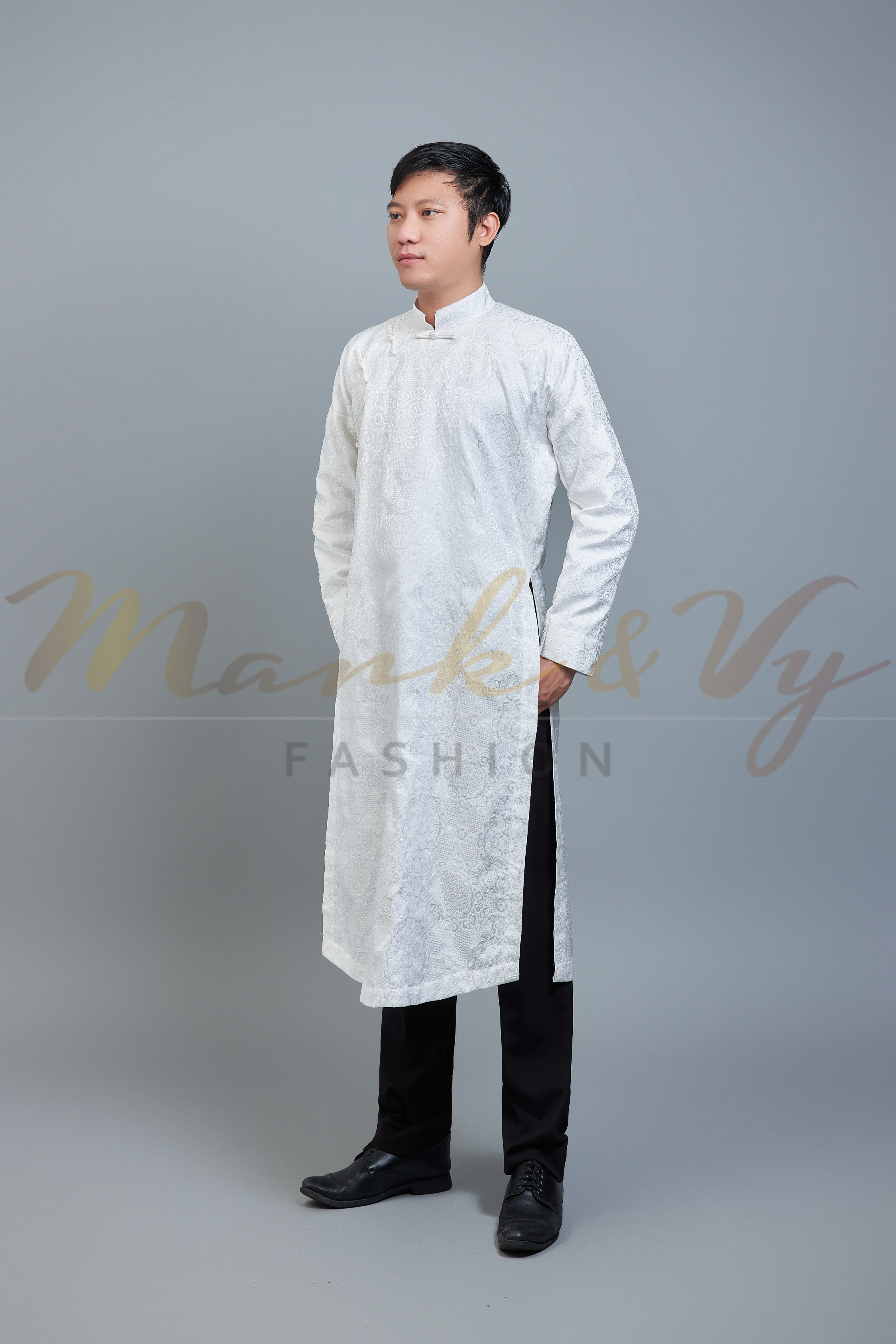 Men's ao dai in white - Vietnamese national clothing. Free custom