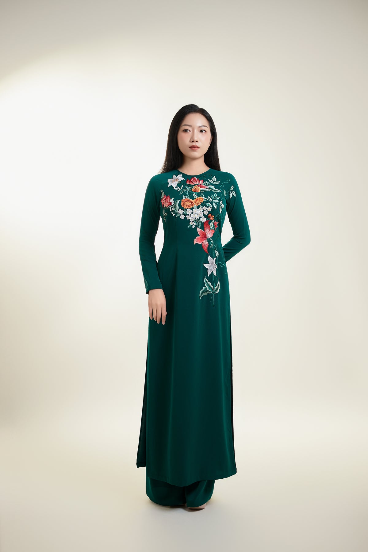 Floral Embroidered Silk Ao Dai