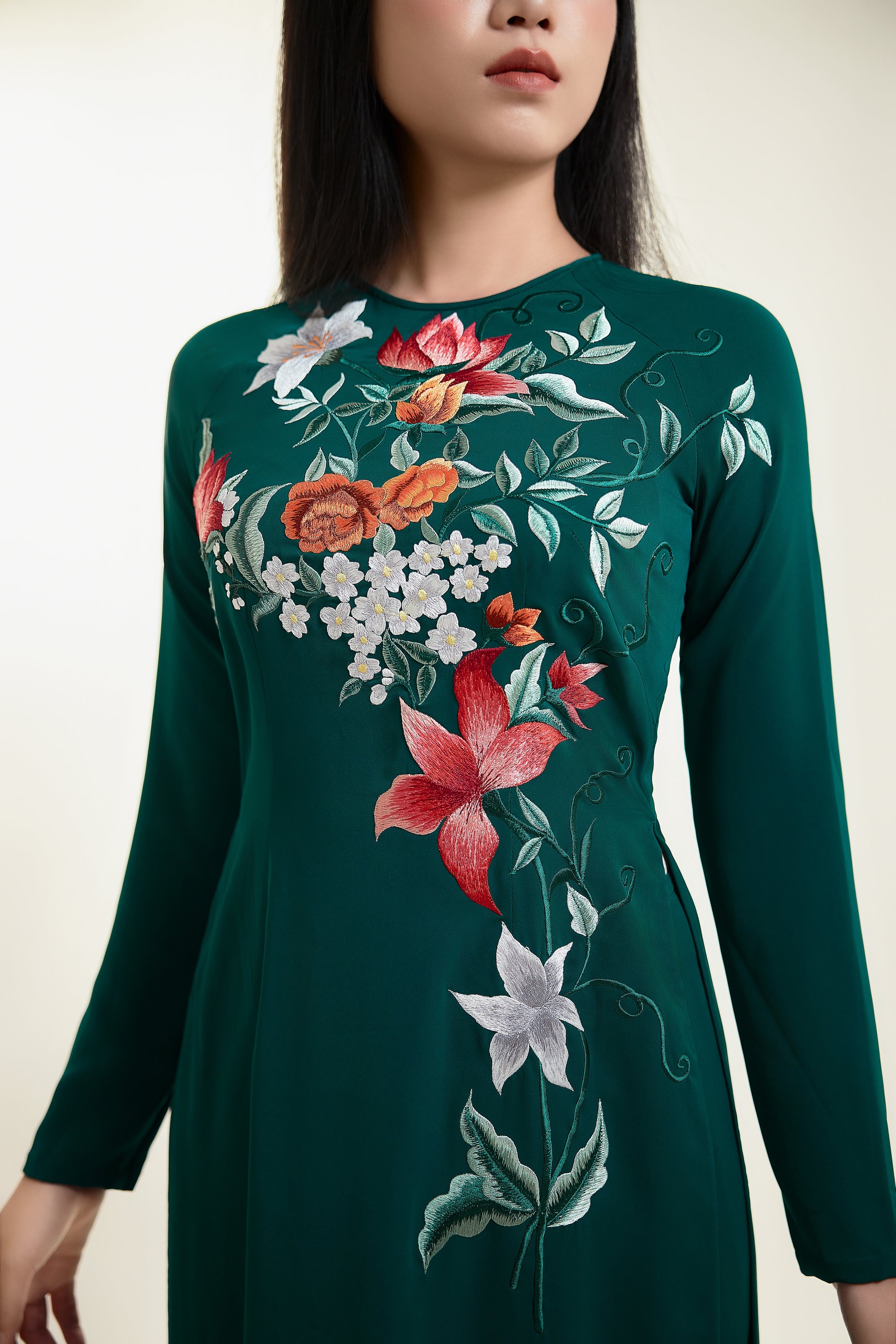 Floral Embroidered Silk Ao Dai