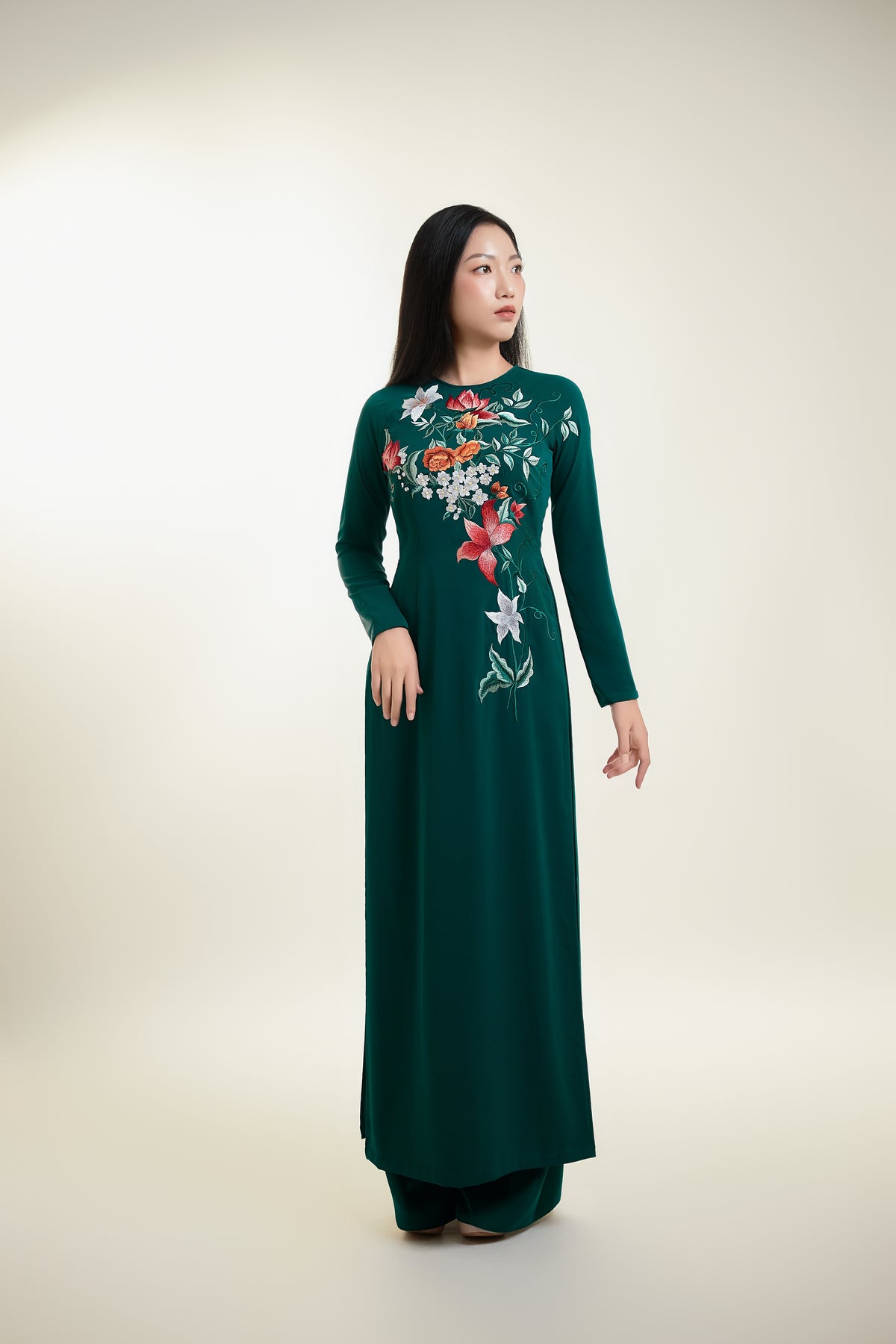 Floral Embroidered Silk Ao Dai