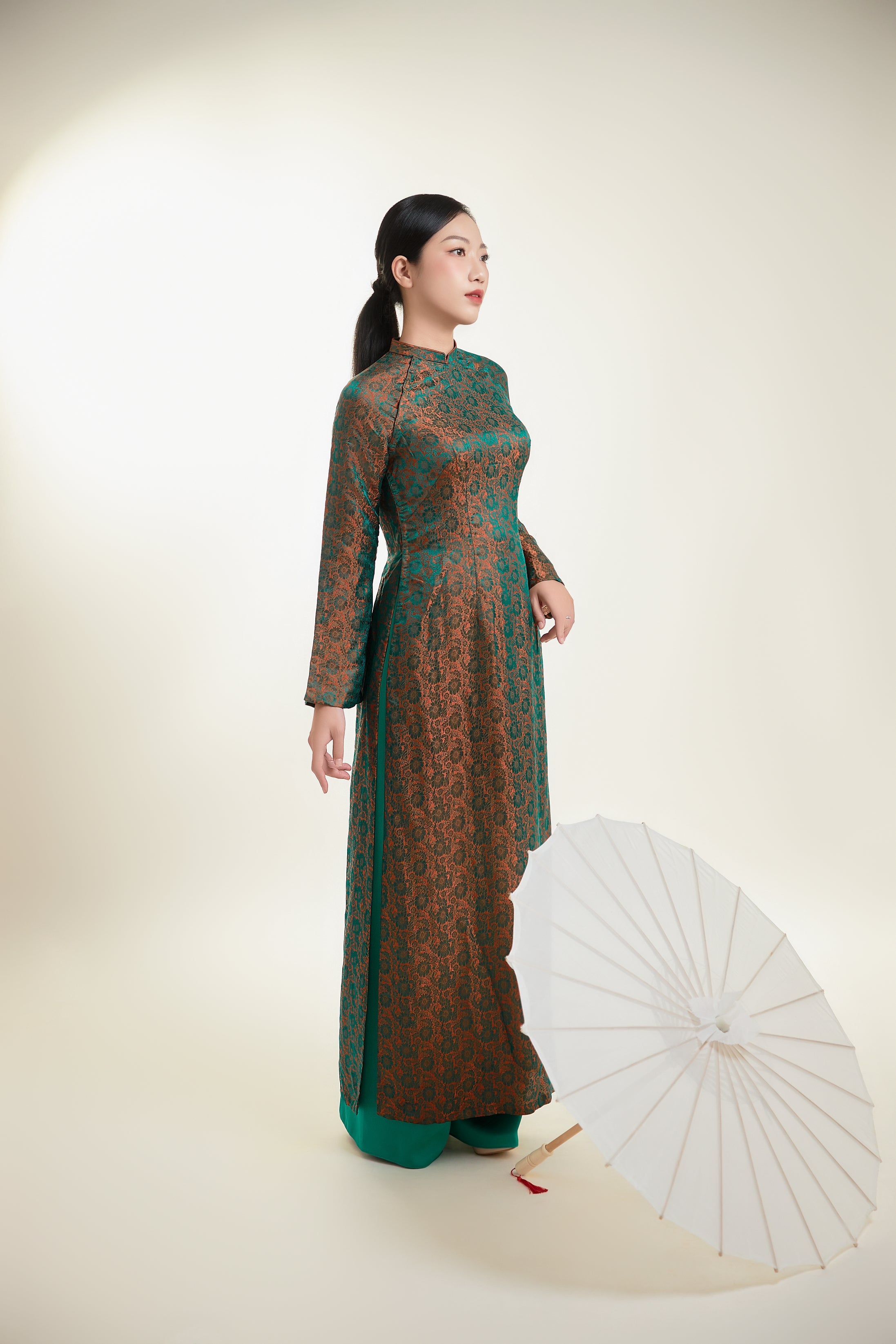 silk traditional dress Dark Green Qipao Chinese Style Silk Dress
