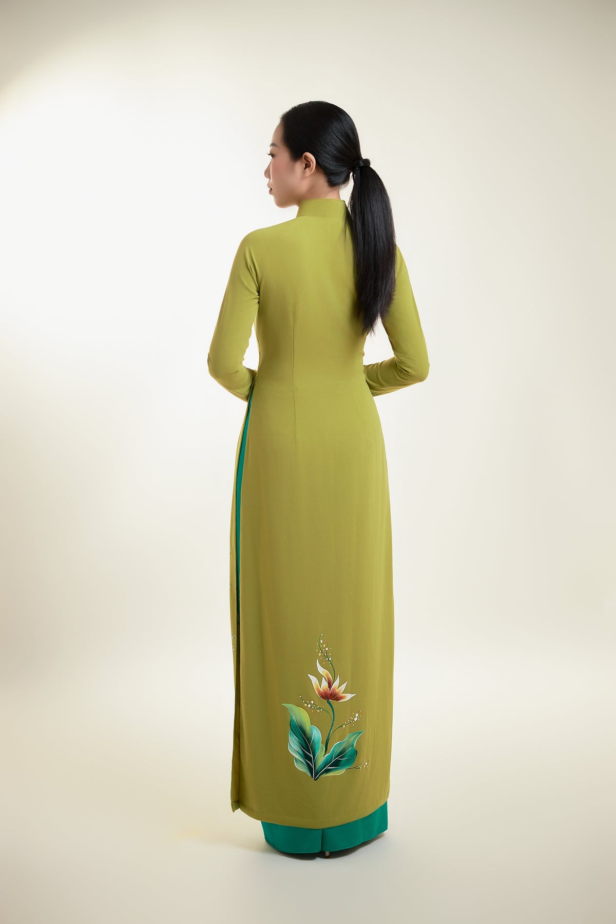 Hand-painted Ao Dai on Lime Green Silk
