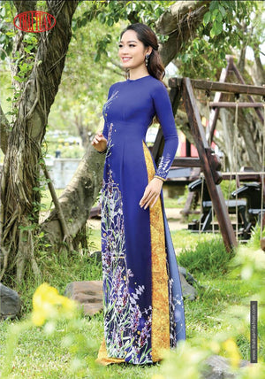 Made-to-measure ao dai by Mark&Vy using high quality, Thai Tuan fabric. Unique, floral motif.