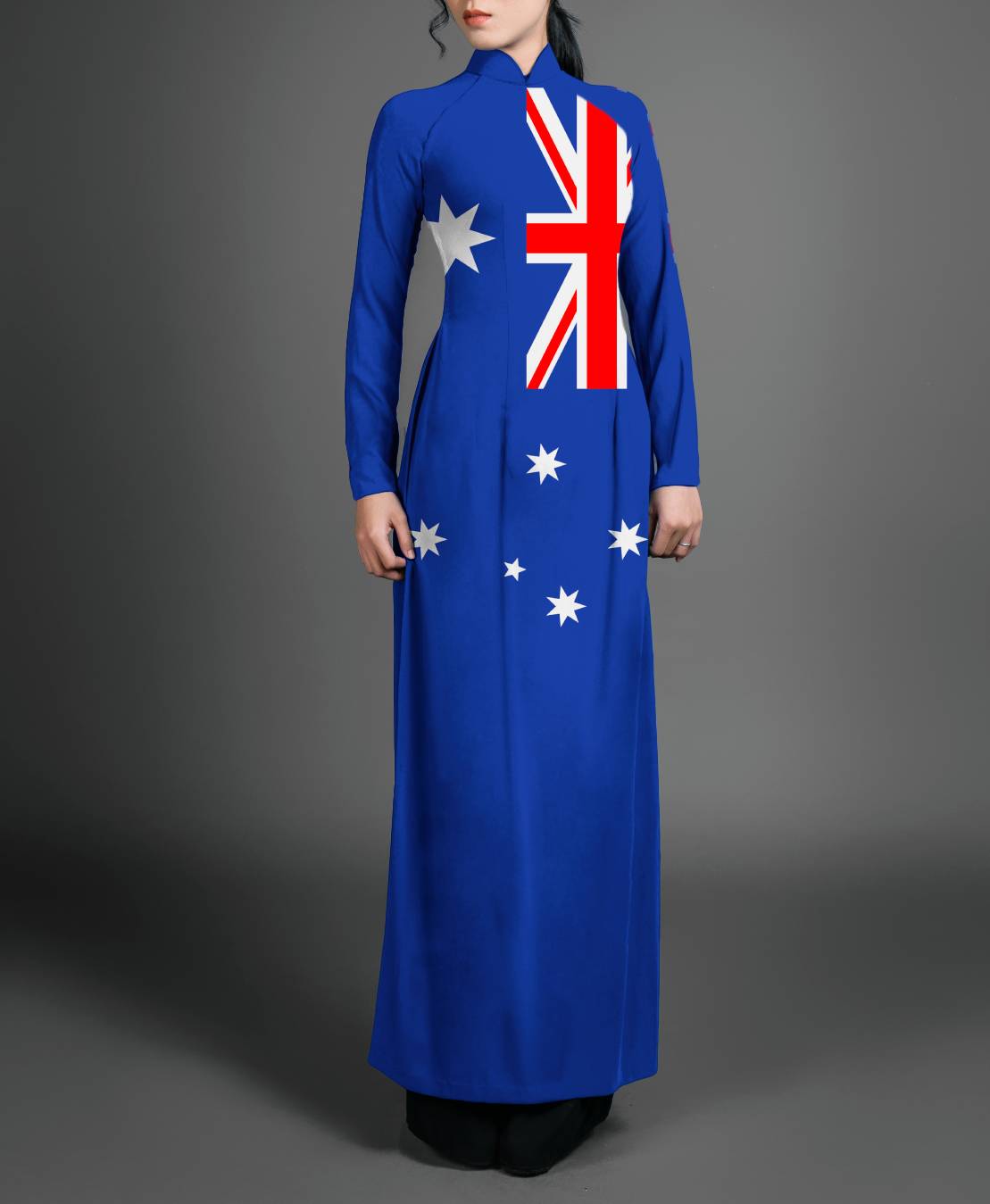 Australian flag ao dai. Made-to-measure silk ao dai featuring hand-painted, Australian flag design.