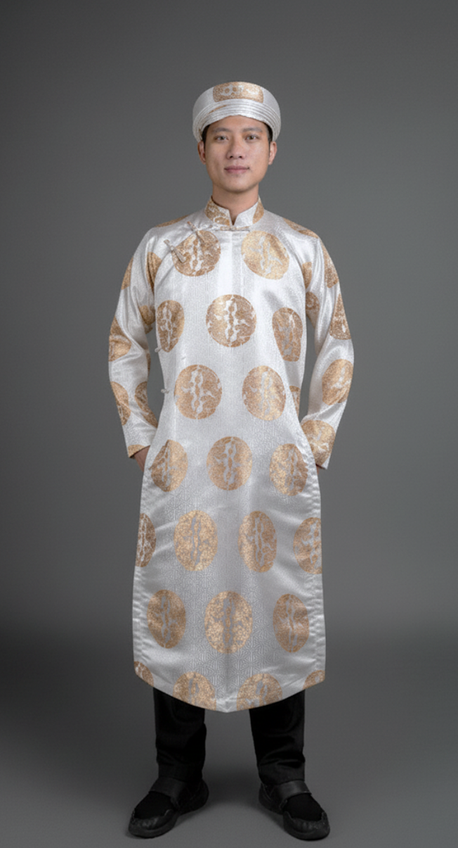 Custom Men's Ao Dai - Dragon Pattern, champagne brocade fabric