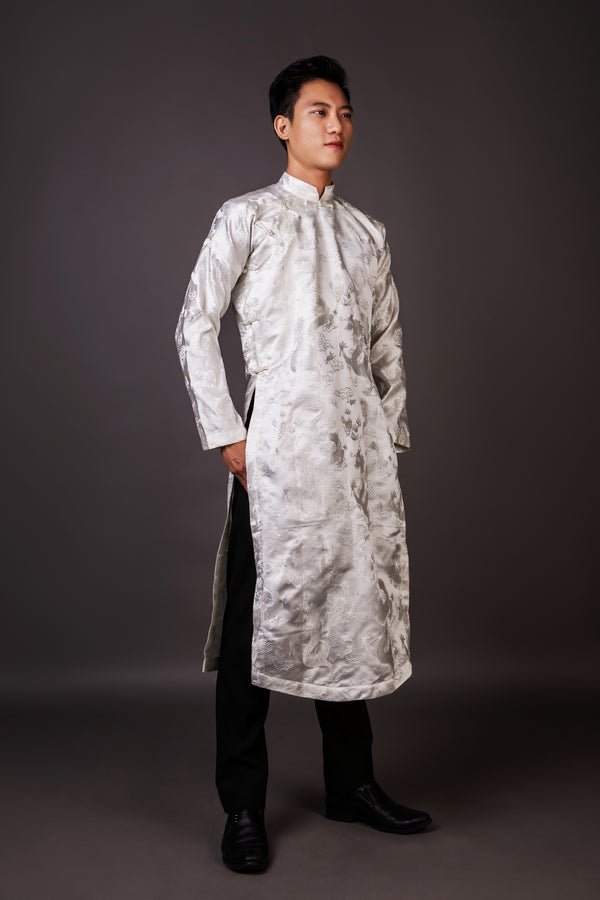 Gonoka Vietnam - The traditional Vietnamese dress for men is known as the  Ao Dai. It is a long silk tunic with a conventional looking snug collar and  is buttoned down on