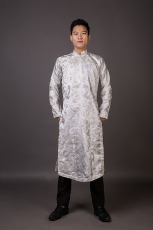 White Men's ao dai Vietnamese traditional tunic for wedding, graduation etc.