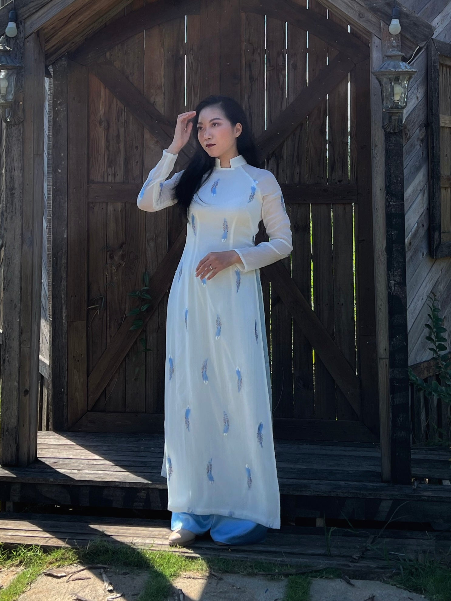 Custom Ao Dai featuring stunning sheer over white chiffon