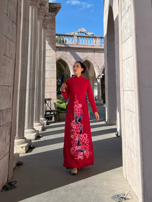 Hand-painted Ao Dai on Fuchsia Pink Silk