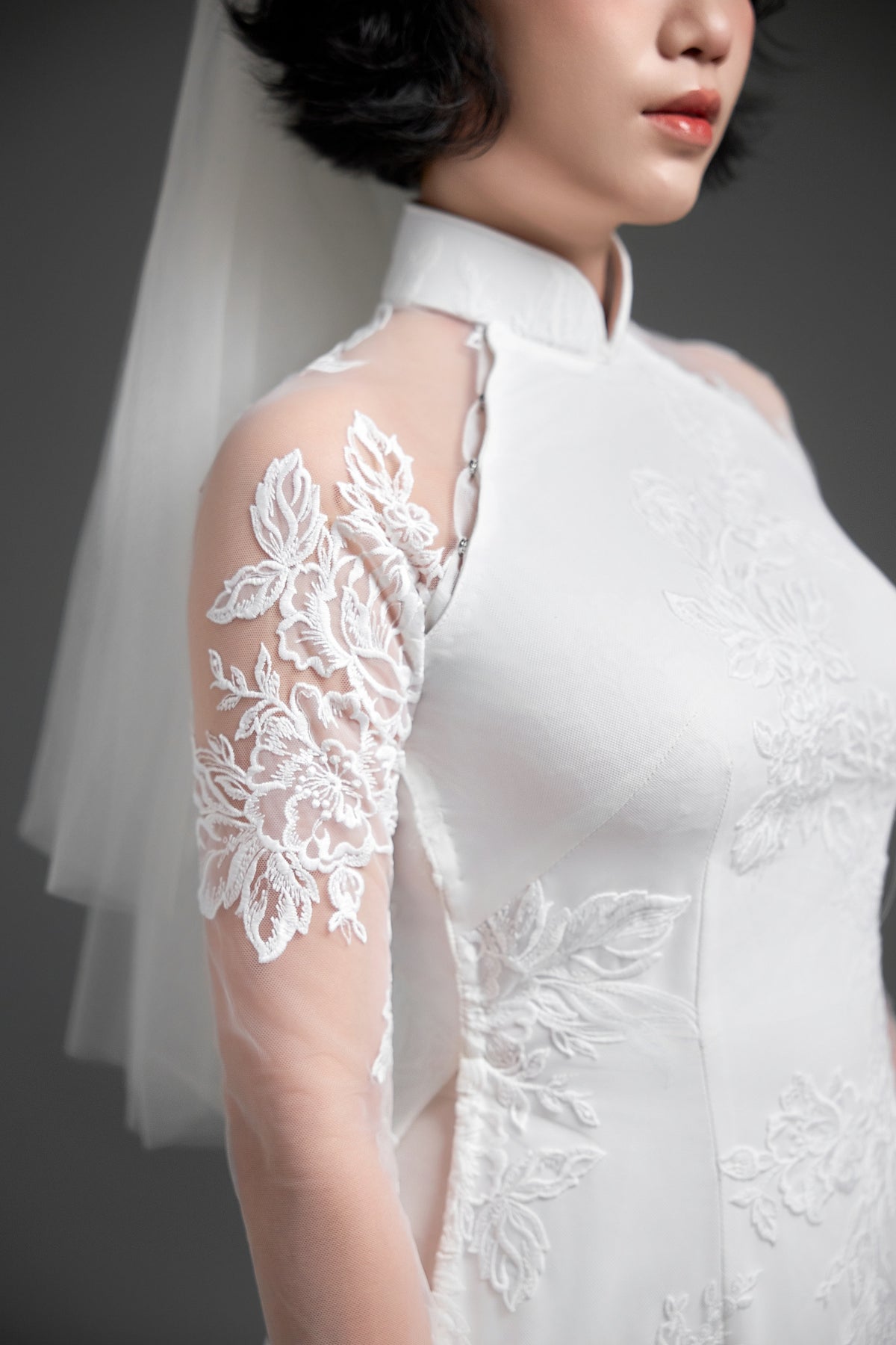 White Floral Lace Wedding Ao Dai