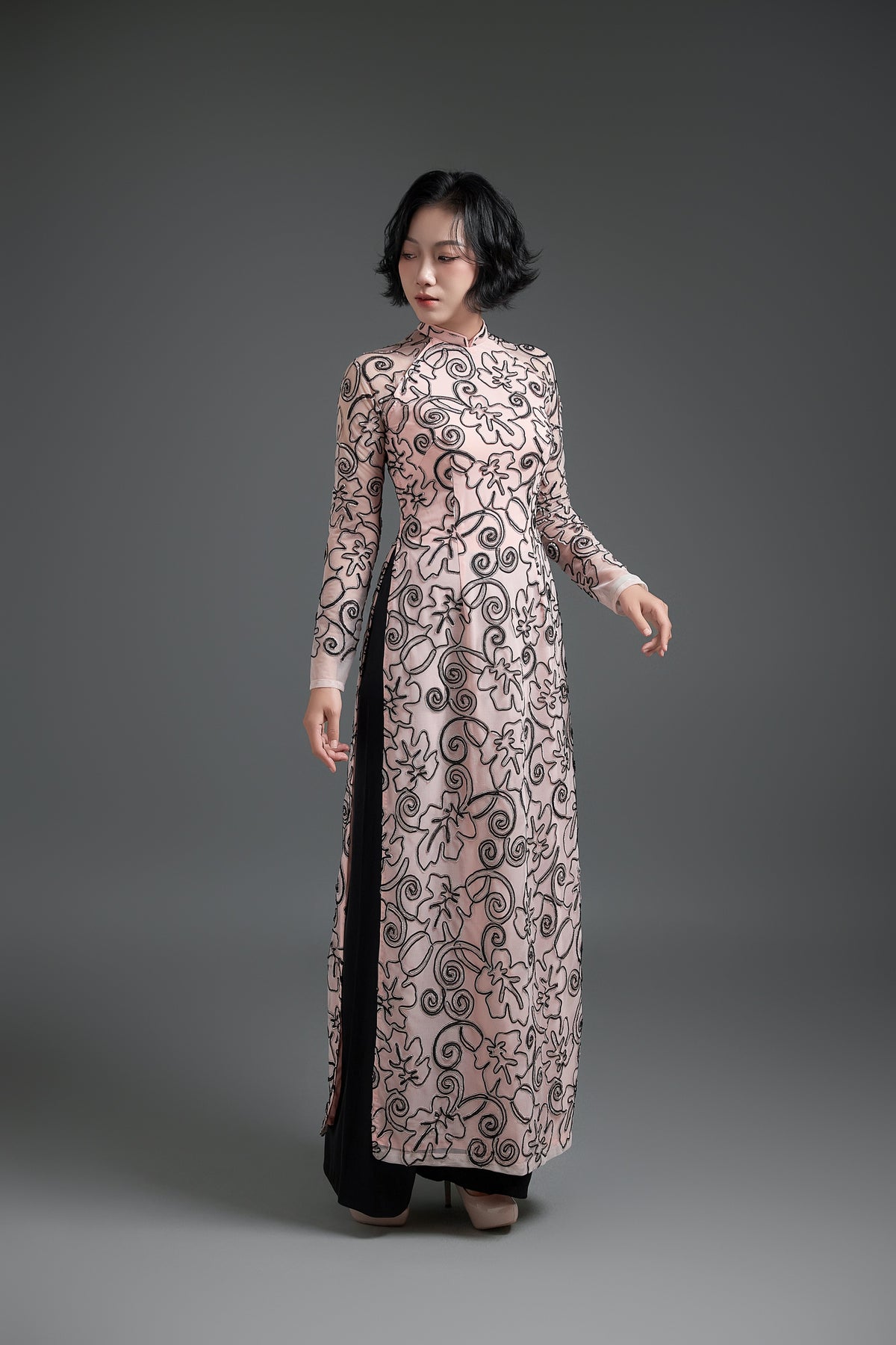 Black-Patterned Elegance on Pink Lace