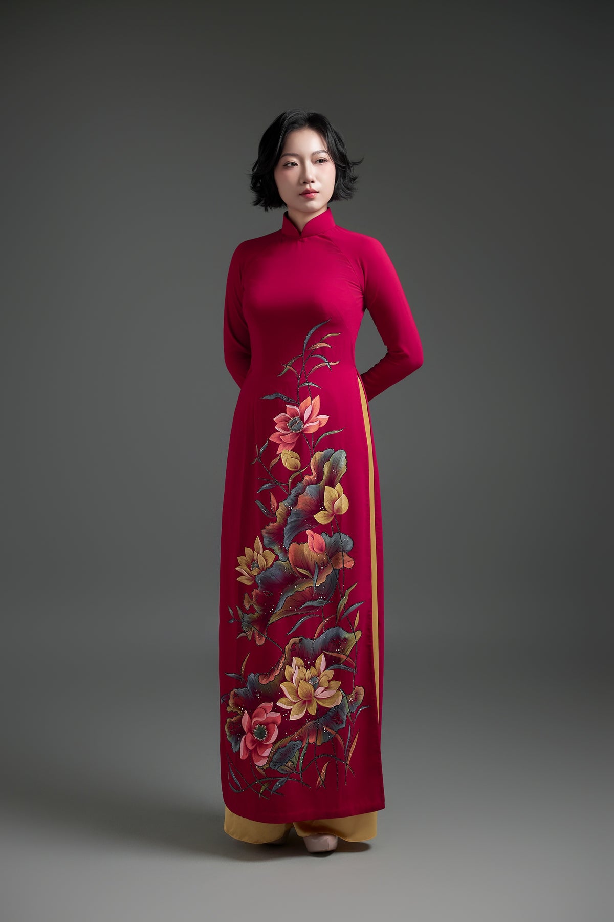 Handpainted Lotus Ao Dai