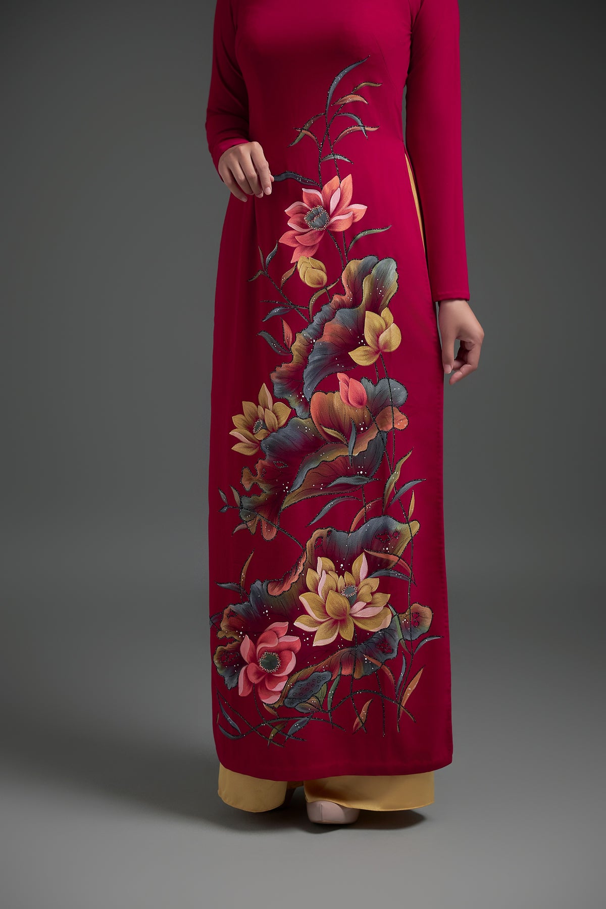 Handpainted Lotus Ao Dai