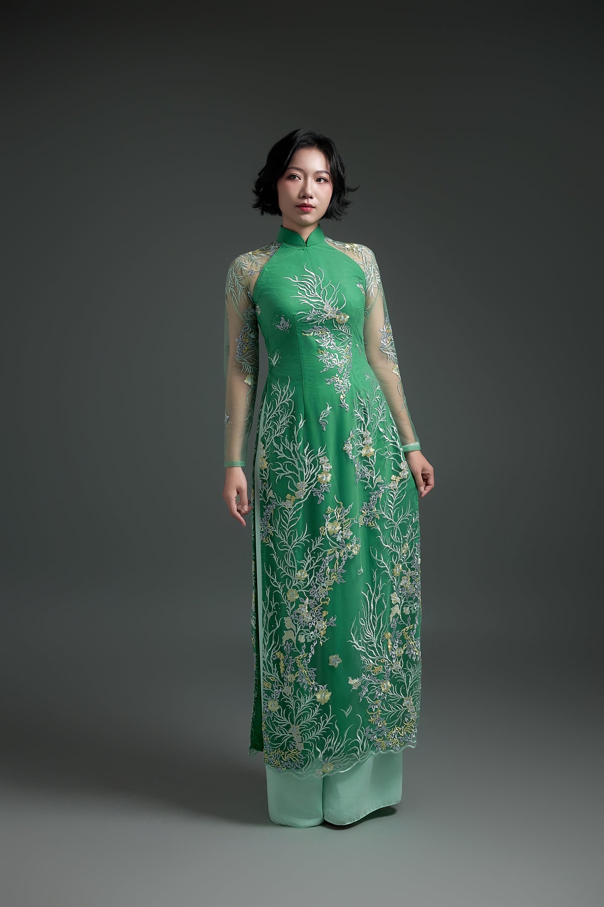 Floral Elegance in Green Lace