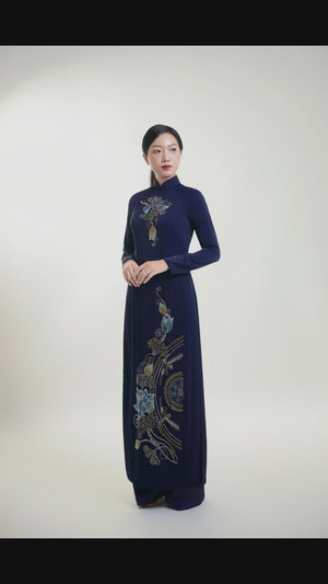 Traditional "Trong Dong" and Lotus Hand-beaded Ao Dai