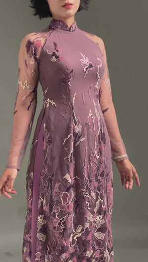 Sequined Pattern on Purple Taupe Ao Dai