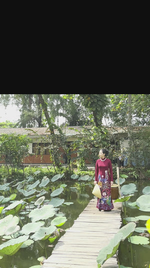Custom made ao dai. Unique, hand-painted, wine color fabric, traditional Vietnamese dress.