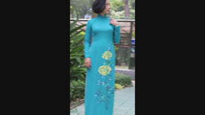 Turquoise Ao Dai with Handcrafted Rose