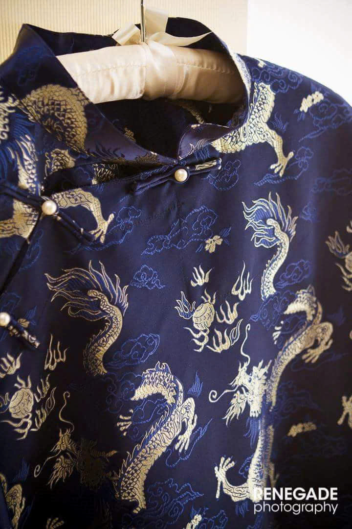 Dark Blue Brocade Men's ao dai - Vietnamese national clothing. Free custom fit.