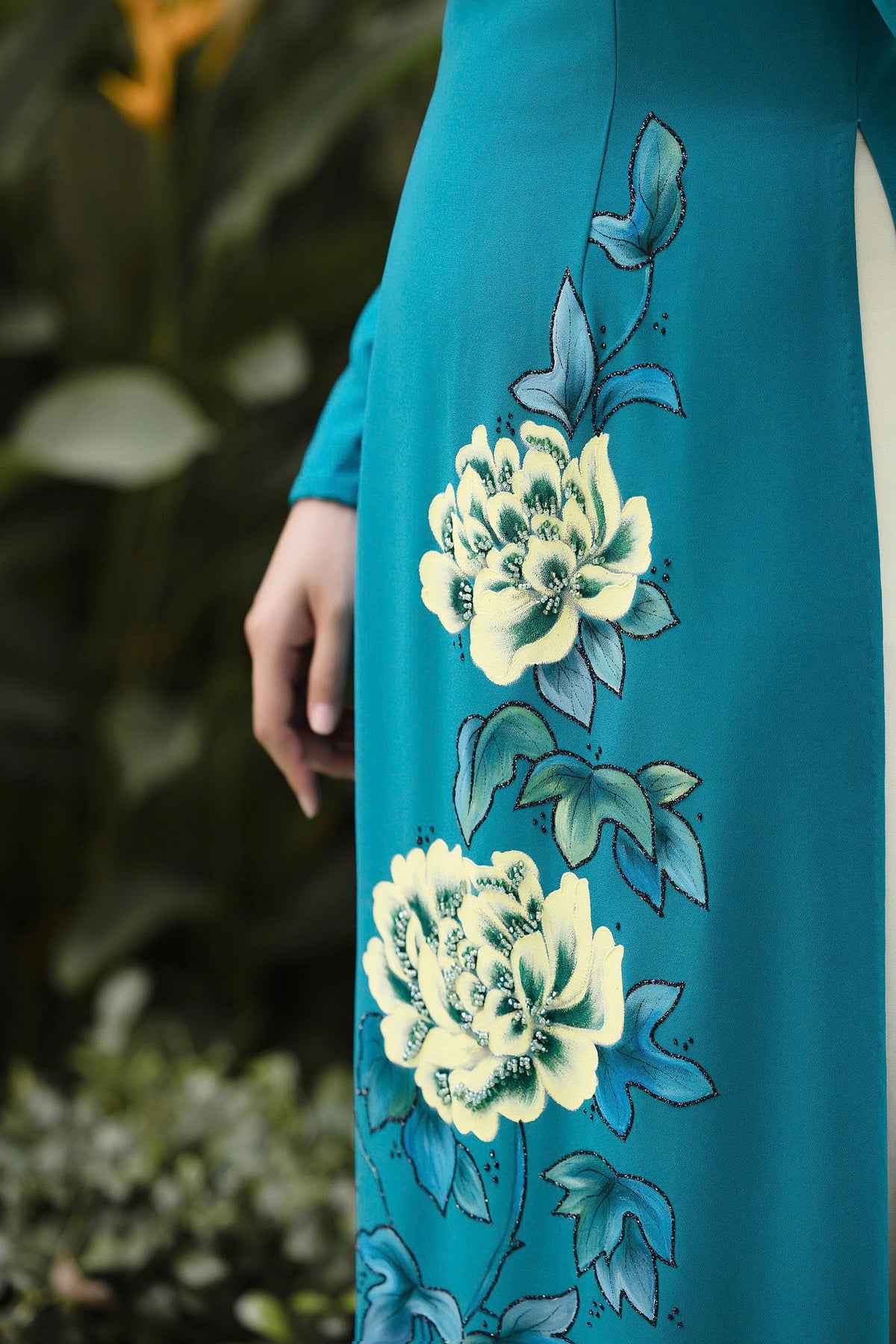 Turquoise Ao Dai with Handcrafted Rose